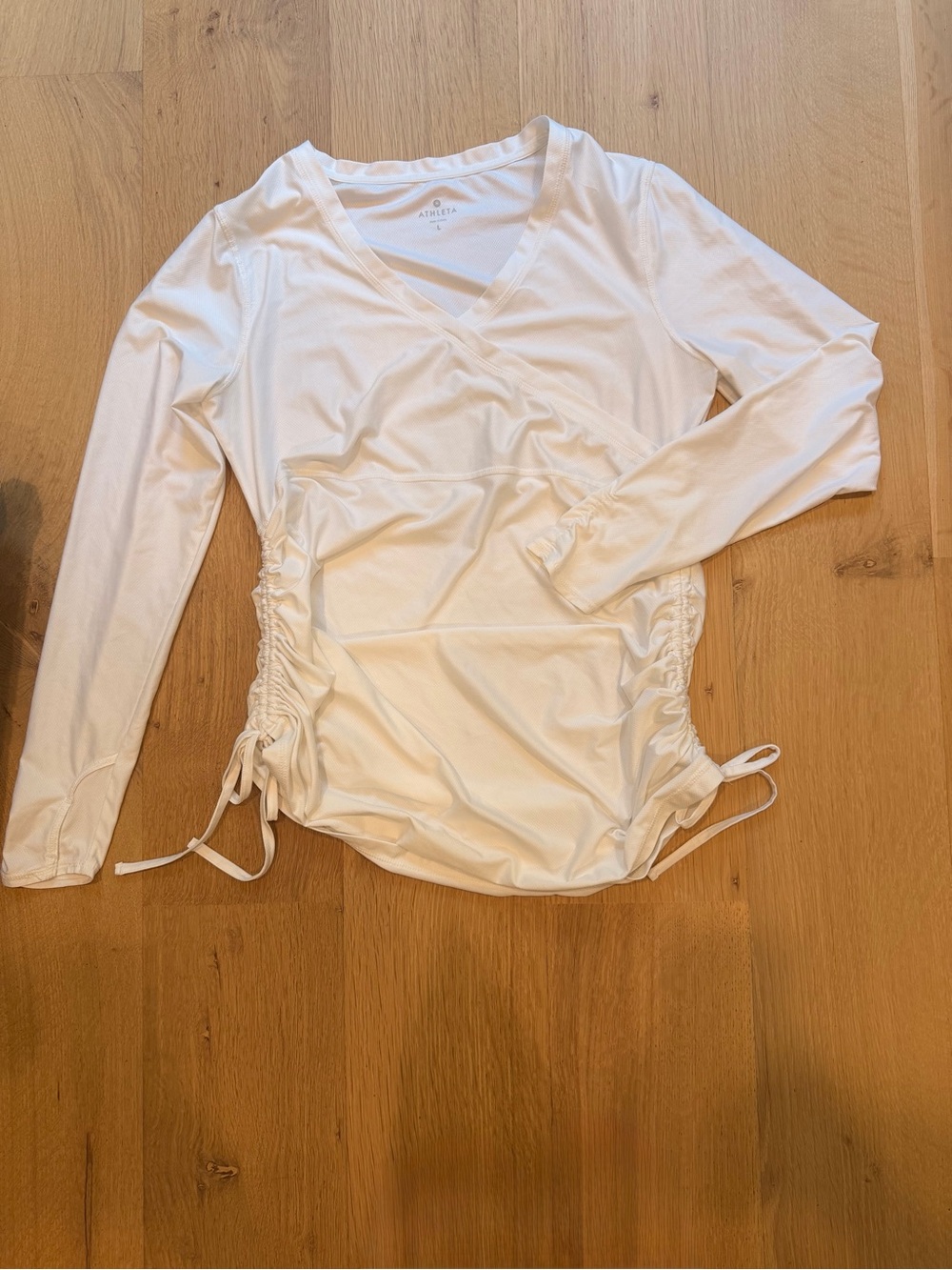 Athleta White Ruched Side Long Sleeve Top Size Large